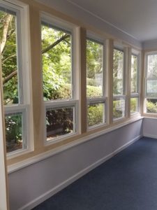 Close up view of windows in a sunroom