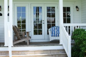 An inviting porch featuring French doors.