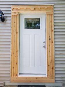 A newly installed replacement front door.